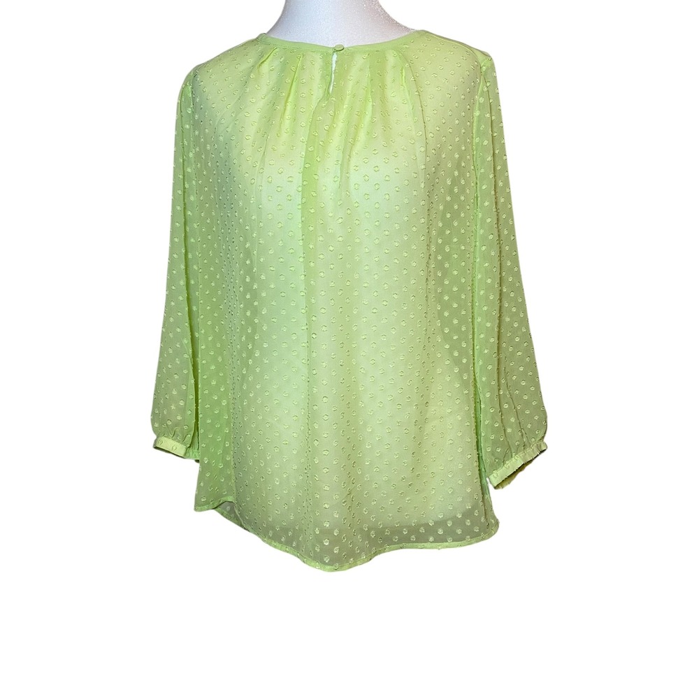 The Limited Blouse Sheer Polka Dot Long Sleeve Top Keyhole Neck‎ M Chartreuse